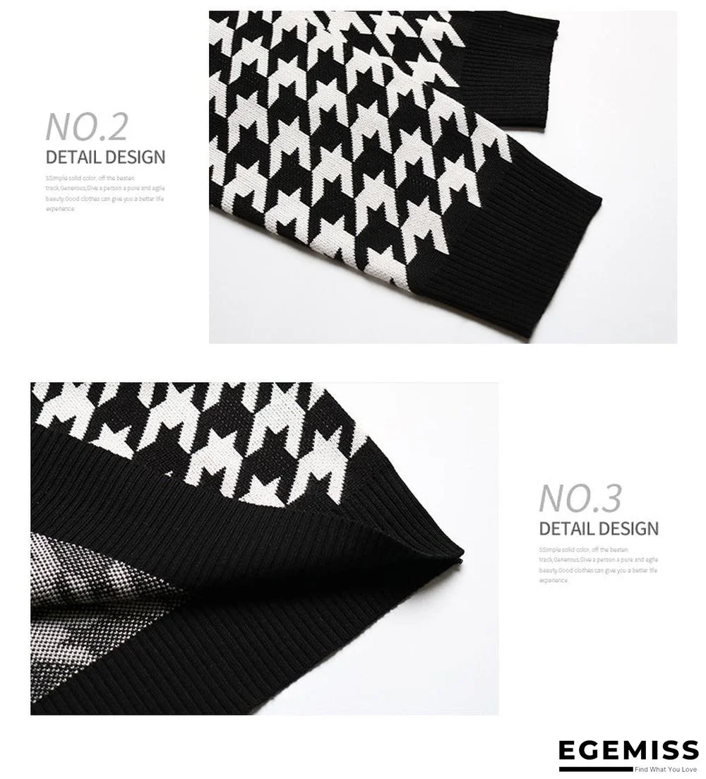 Long-sleeved Thousand Bird Geiger V Collar Bottom Knitted Sweater Girl | EGEMISS