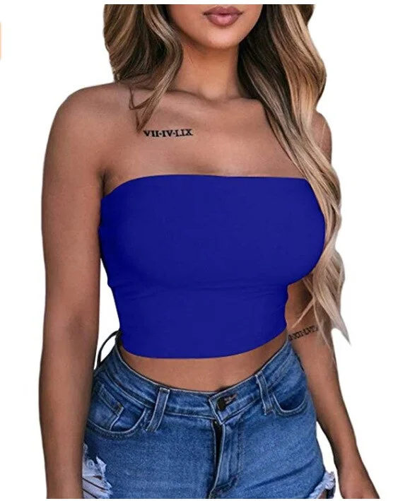 Off Shoulder Strapless Bustier Tank Top Halter Crop Tops Women Bare Midriff Sleeveless Cropped Vest Camis Tube Top Female