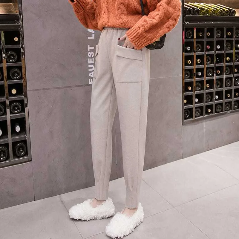 Toloer Toloer Pants Female Fall 2024 New Woolen Pants High Waist Slacks Loose Show Thin Radish Small Feet Tied Leg Pants-Outfit Ideas