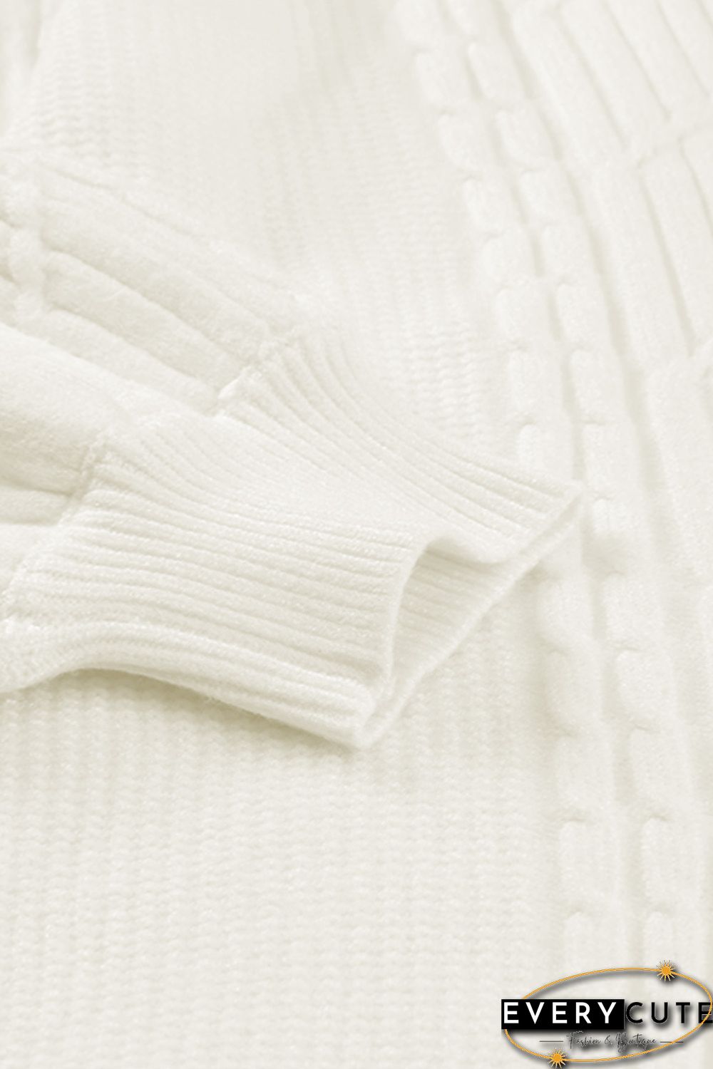 Beige Wrap V Neck Lantern Sleeve Textured Sweater