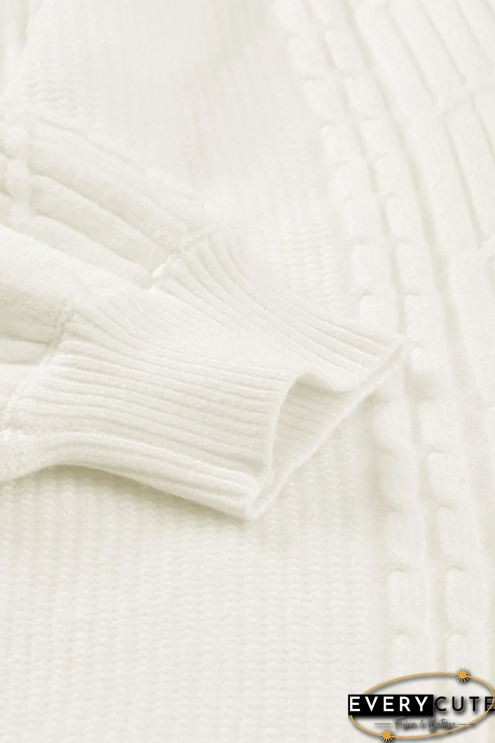 Beige Wrap V Neck Lantern Sleeve Textured Sweater