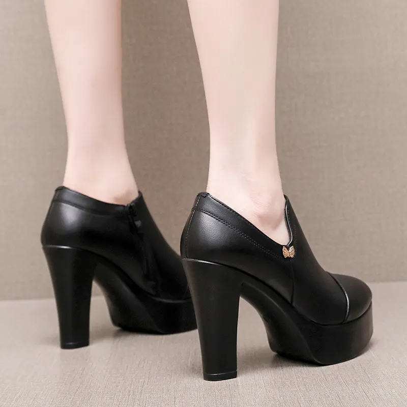 Breakj Breakj Coarse Waterproof Table Deep Mouth Single Shoes Women's Spring And Autumn Dress Work Shoes Side Zipper Fashion Singles High Heels