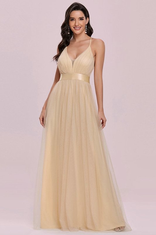 Elegant V-Neck Spaghetti-Strap Tulle Prom Dress - lulusllly