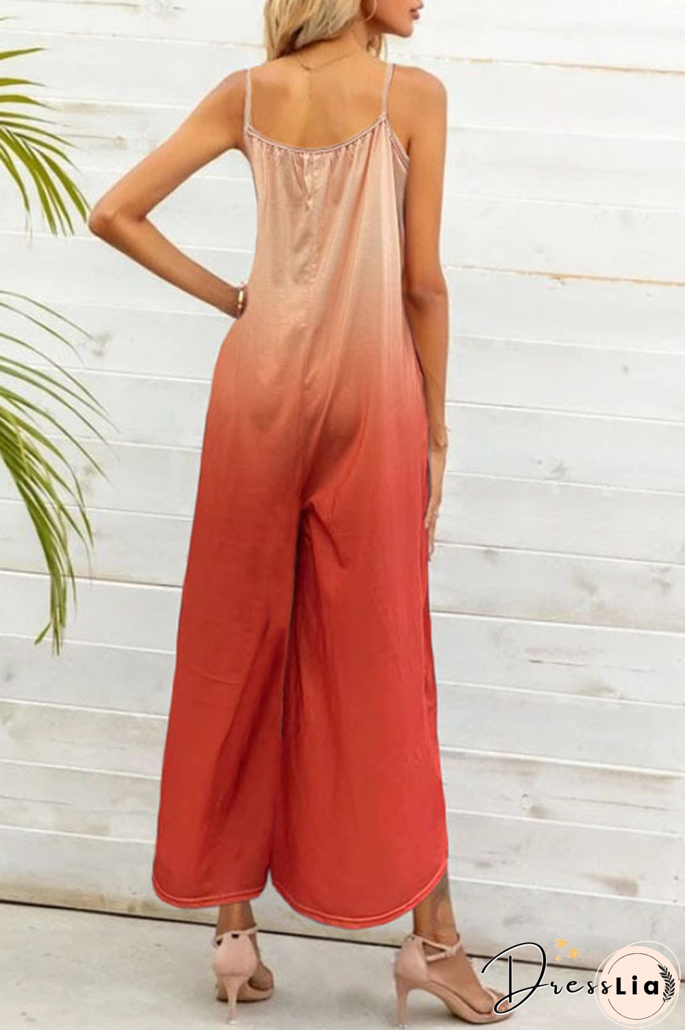 Fashion Gradual Change Joint Spaghetti Strap Straight Jumpsuits(4 colors)