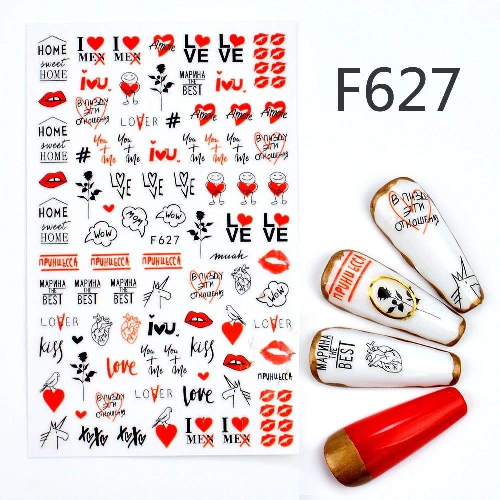 1PC Sexy Lady Shaped 3D Nail Stickers Character Face Image LOVE HEART Flower Decals Slider Black White DIY Nail Art Decorarion-Nail Inspo