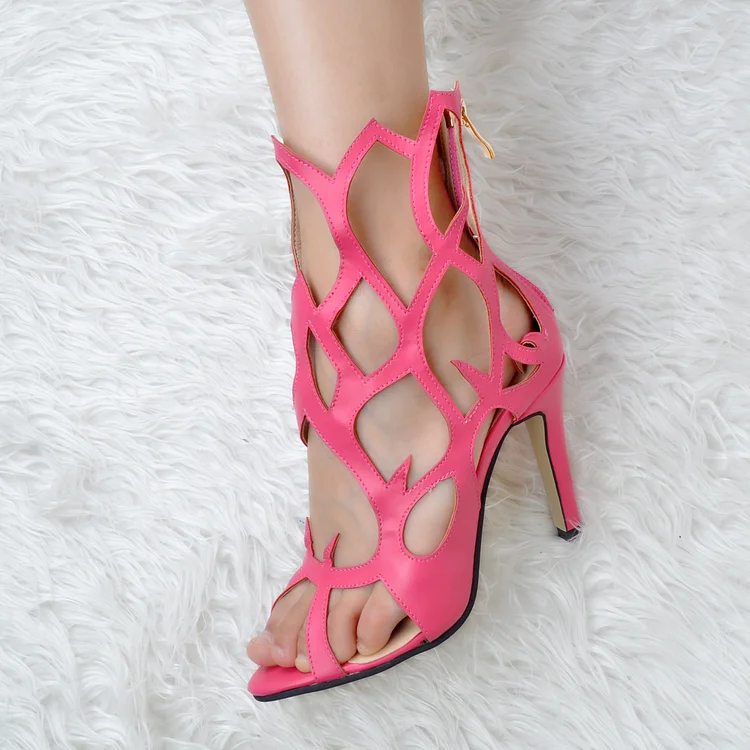 Pink Hollow Out Open Toe Stiletto Heel Sandals for Women Vdcoo