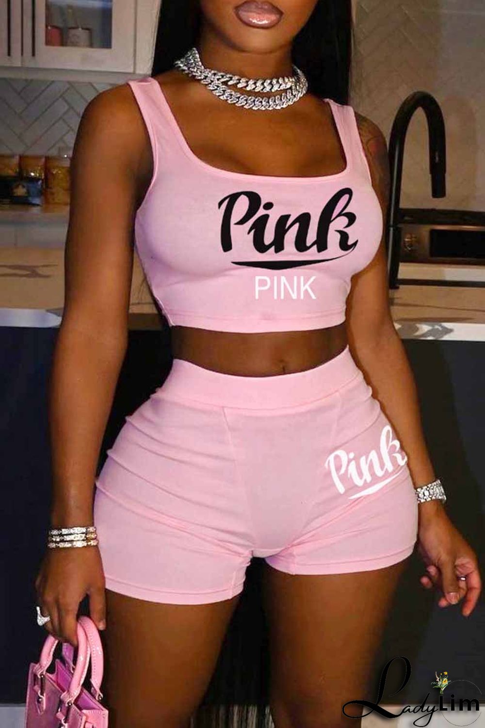 Royal Blue Sexy Casual Letter Print Basic U Neck Sleeveless Two Pieces