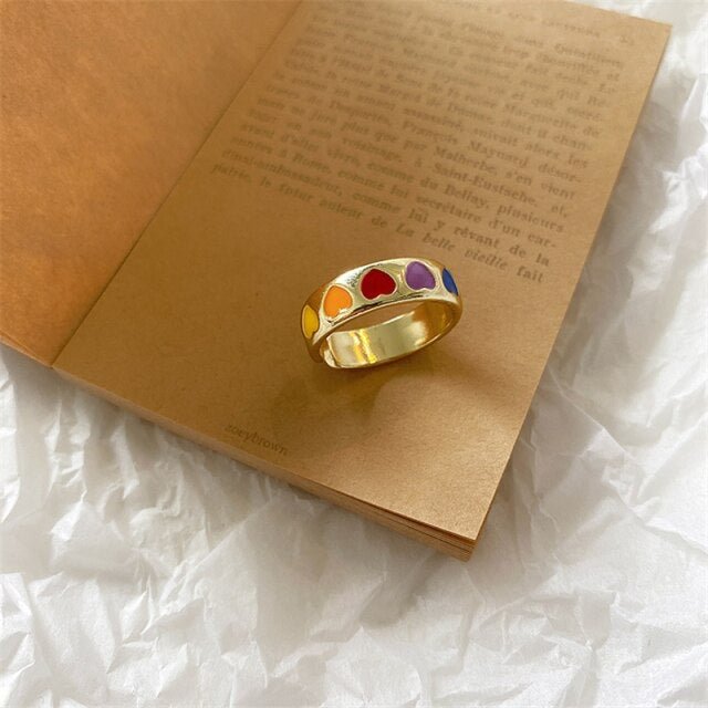 YOY-Vintage Gothic Colorful Enamel Love Heart Ring