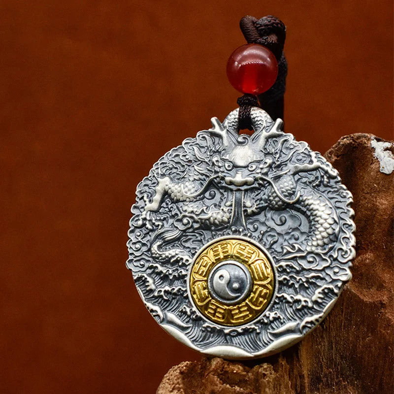 Dragon Yin Yang 999 Sterling Silver Rotatable Luck Necklace Pendant
