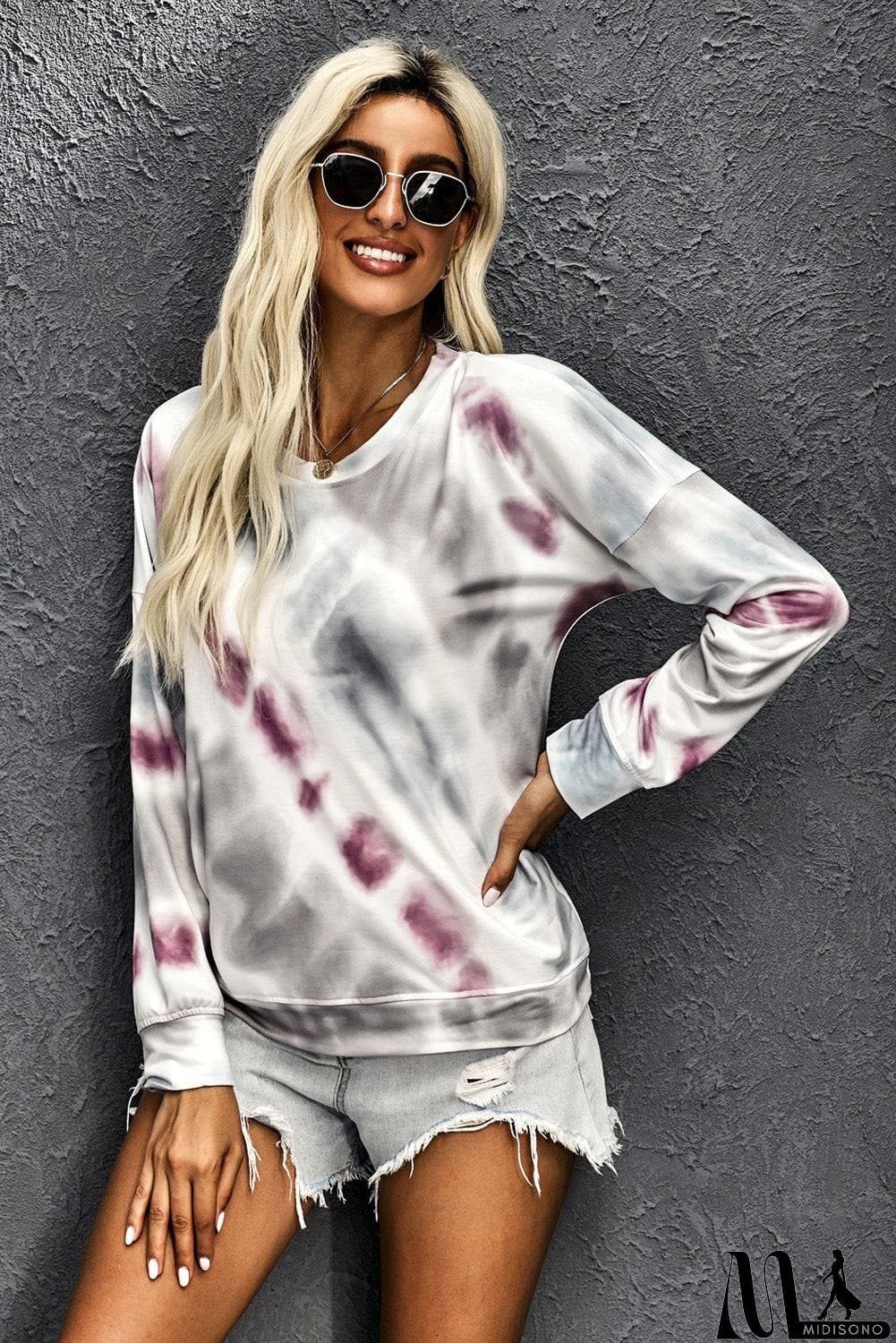 MidiSono - Casual Tie-dye Round Neck Sweatshirt