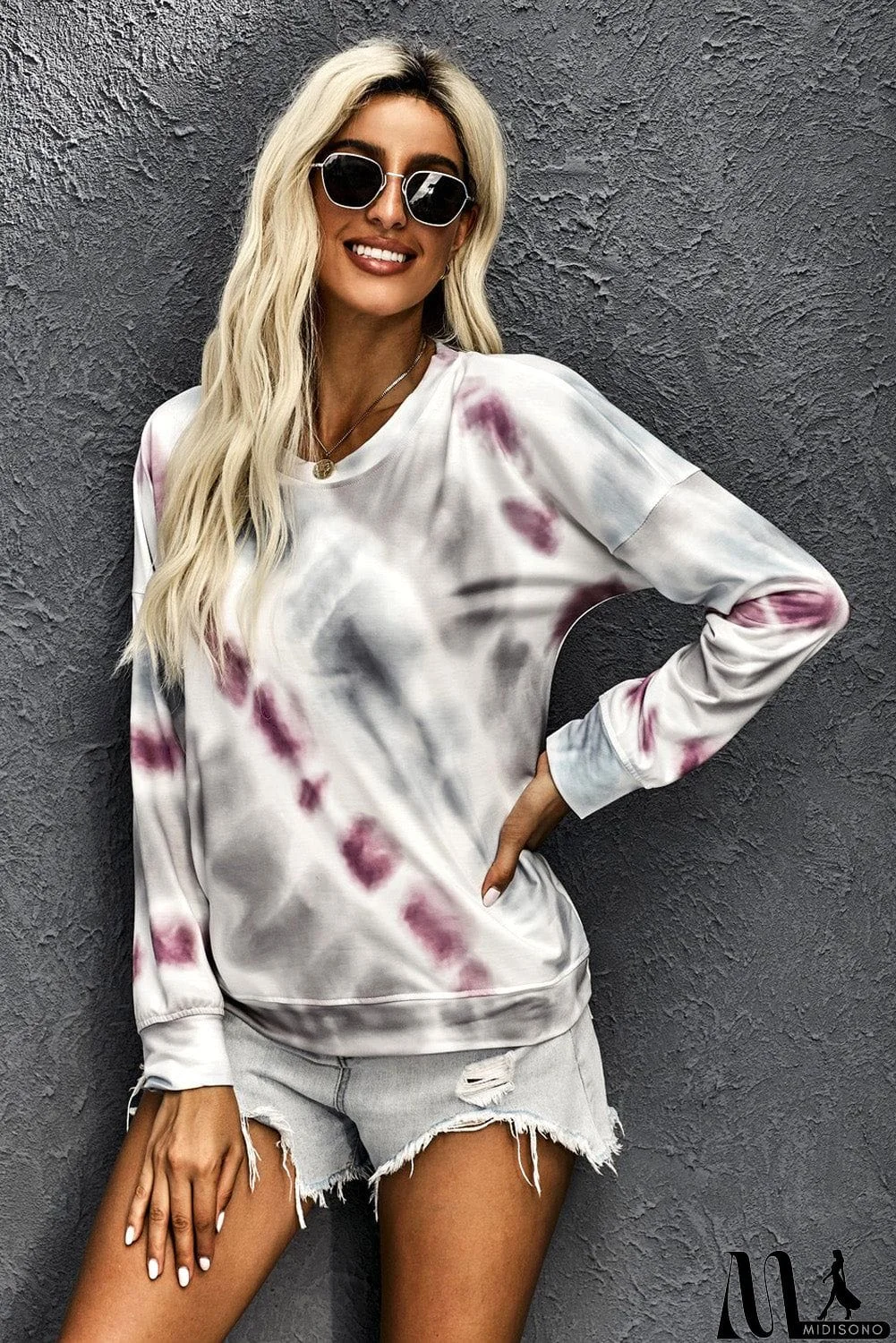 MidiSono - Casual Tie-dye Round Neck Sweatshirt