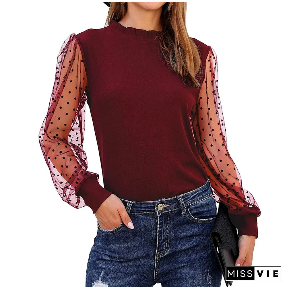 Spring Summer Women Top T Shirt Fashion Casual Black O-neck Lace Long Sleeve Tops Tshirts T-shirt Elegant Tee Shirt Femme