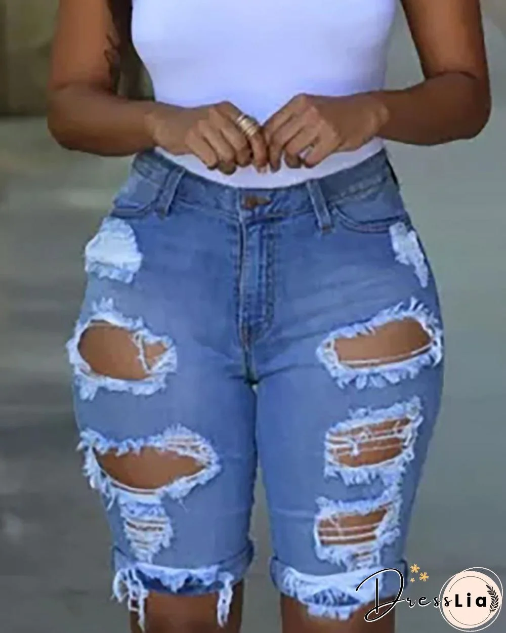 Ripped Cutout Casual Denim Shorts