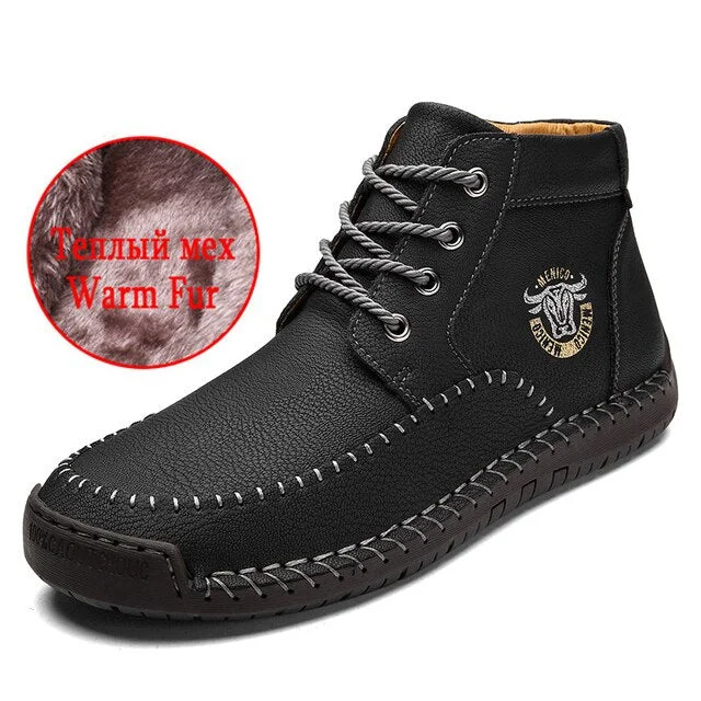 New Winter Men's Boots Plush Warm Men's Snow Boots Outdoor Lace Up Men's Ankle Boots Designer Men Boots Waterproof Hiking Boots