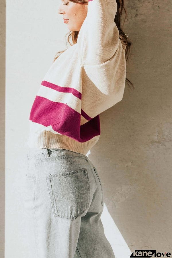 Oversized Stripe Half Zip Sweater