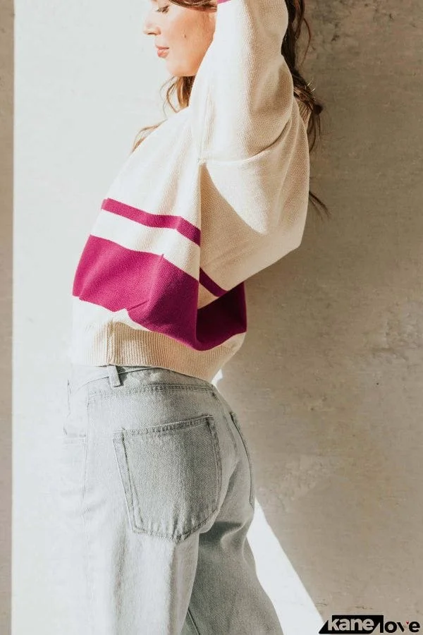 Oversized Stripe Half Zip Sweater