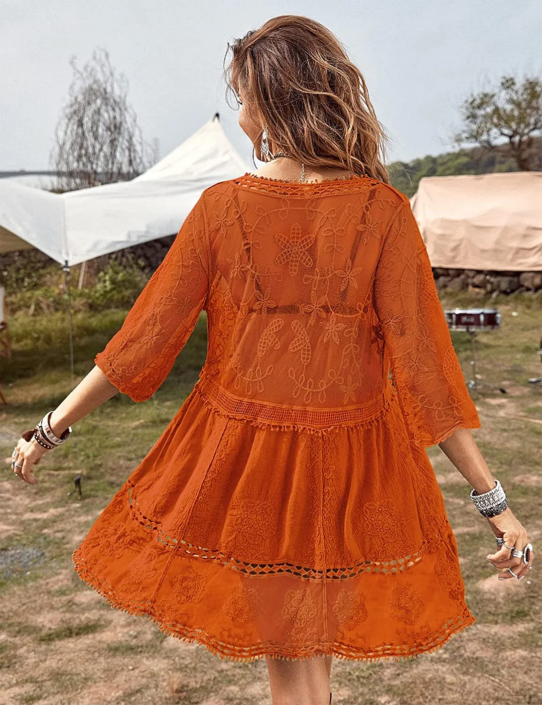 B2prity Women's Contrast Lace Bathing Suit Cover Up V-Neck Swimsuit Coverups Loose Swimwear Beach Dress Beachwear