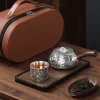 Multifunctional Ceramic Teapot Sterling Silver Side Handle Teapot Fairness Cup Kung Fu Tea Set Silver Plated Health Anti-Scalding Teapot Portable Travel Tea Set