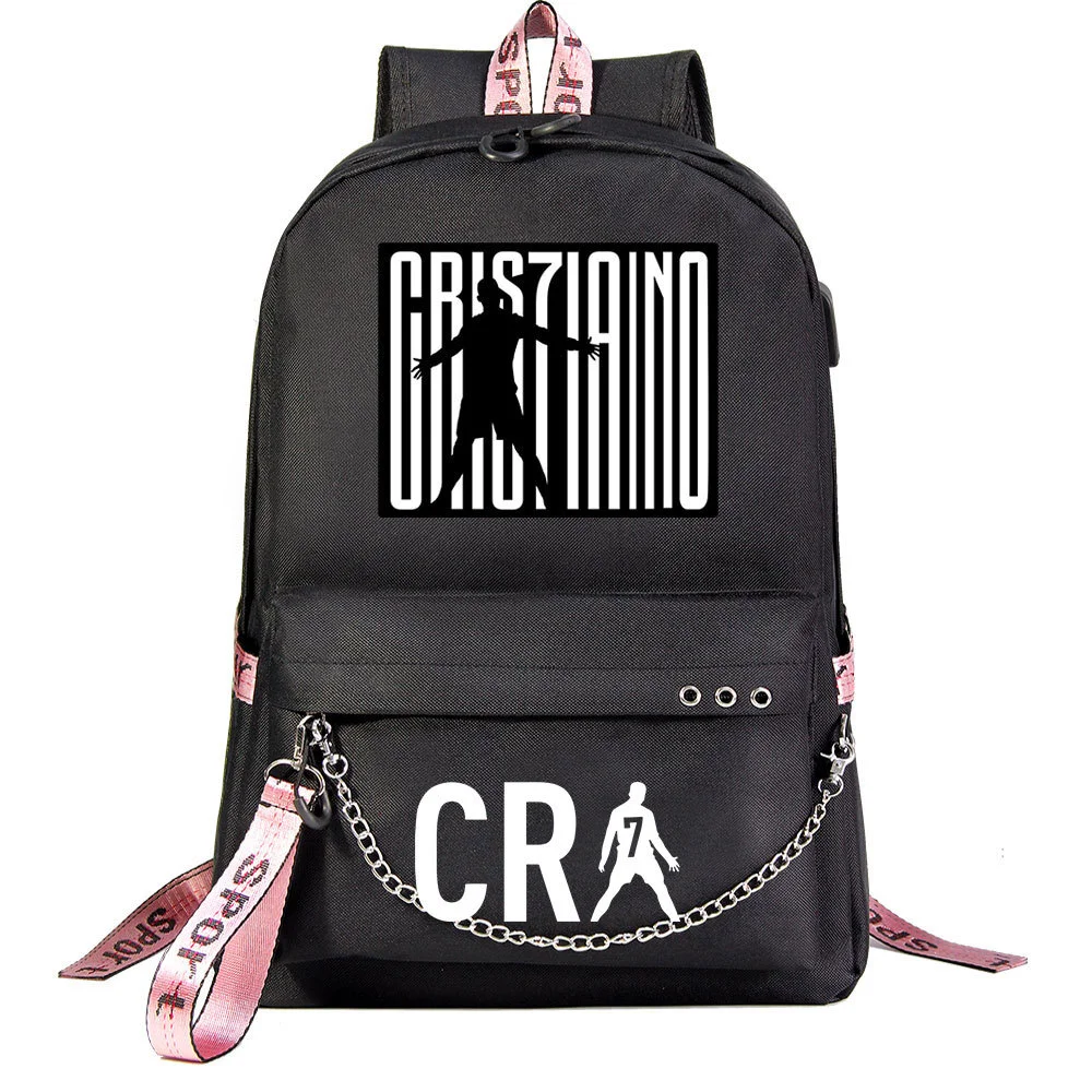 Buzzdaisy Cristiano Ronaldo Theme School Bag with 15-inch Laptop Compartment and USB Charging Cable