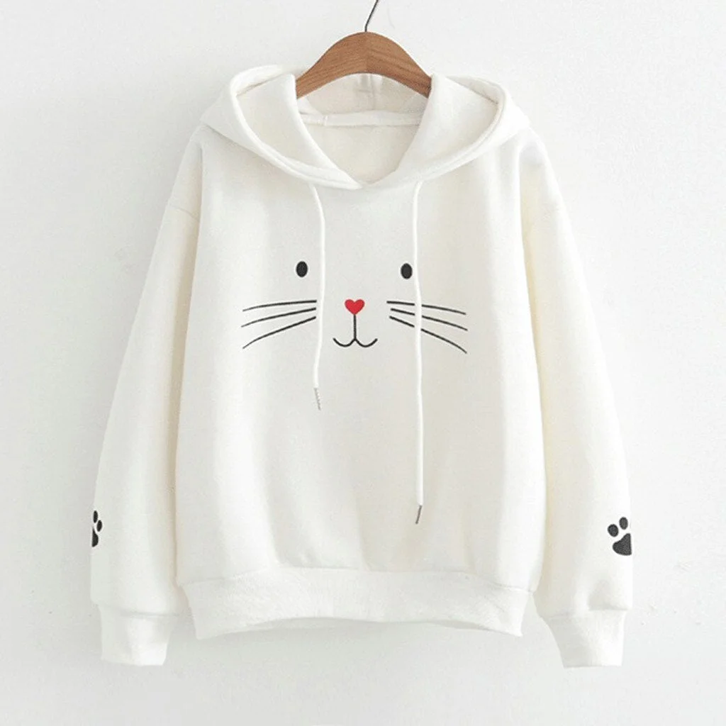 Women Hoodies Autumn Winter Top Cat Printing Shirt Long Sleeve Hooded Pullover Hoodies Sweatshirt Casual Loose Women Hoodie 2021