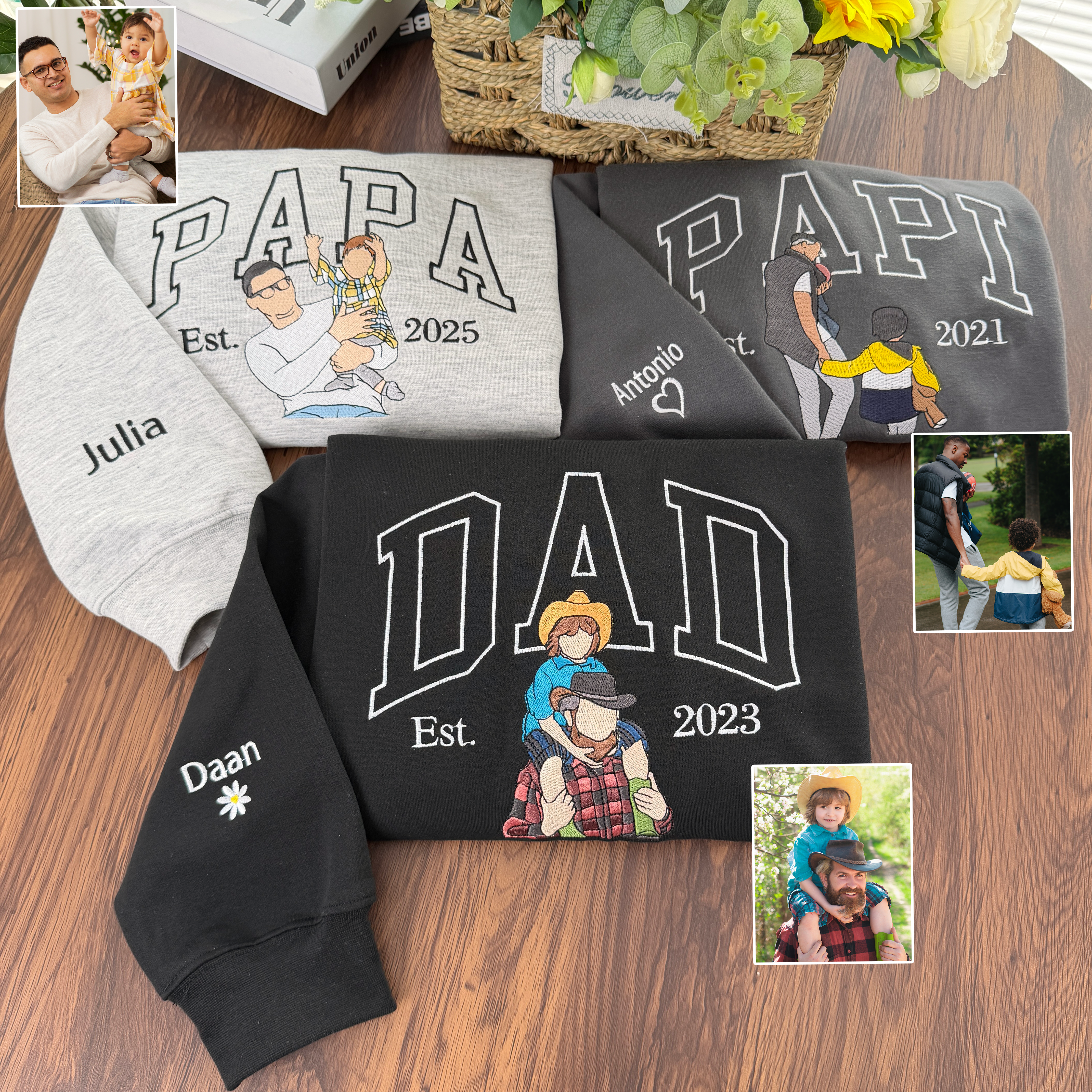 Custom Embroidered Dad Sweatshirt with Photo,Gift for Dad from Mom