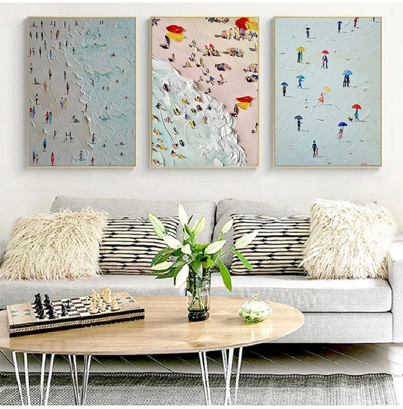 Canvas Painting Summer Beach Seascape Knife Painting Oil Painting Poster The Picture On the Wall Pictures For Living Room