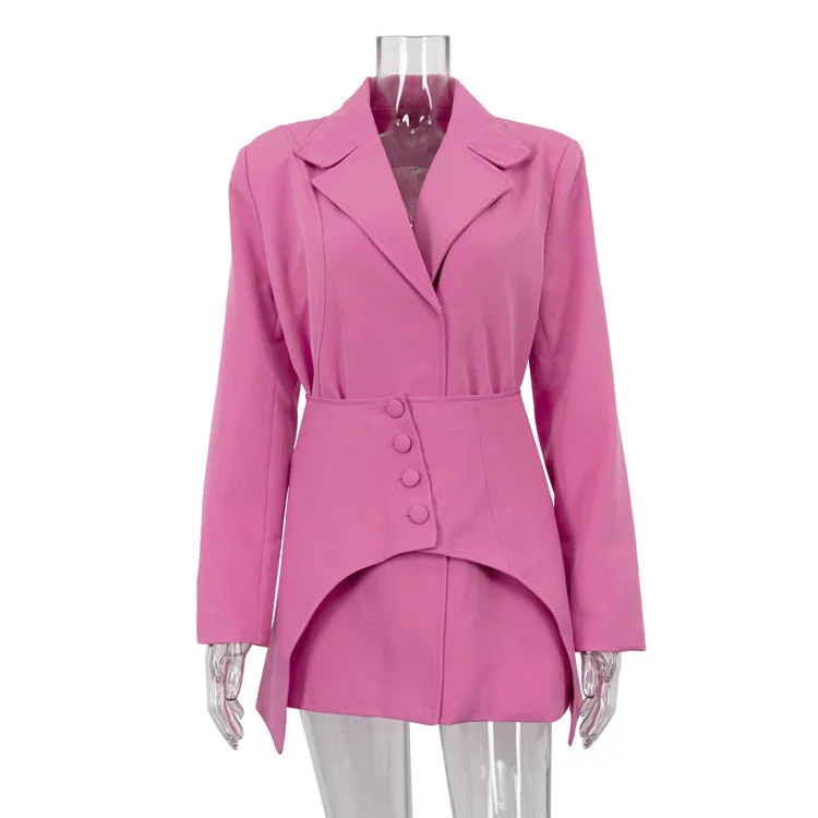 Ueong Ueong Spring 2024 New French Design Sense Pink Waist Seal Set Long Sleeve Loose Waist Jacket Women's Wear
