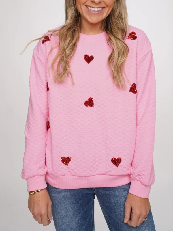 Sequin Heart Casual Cute Pullover Top
