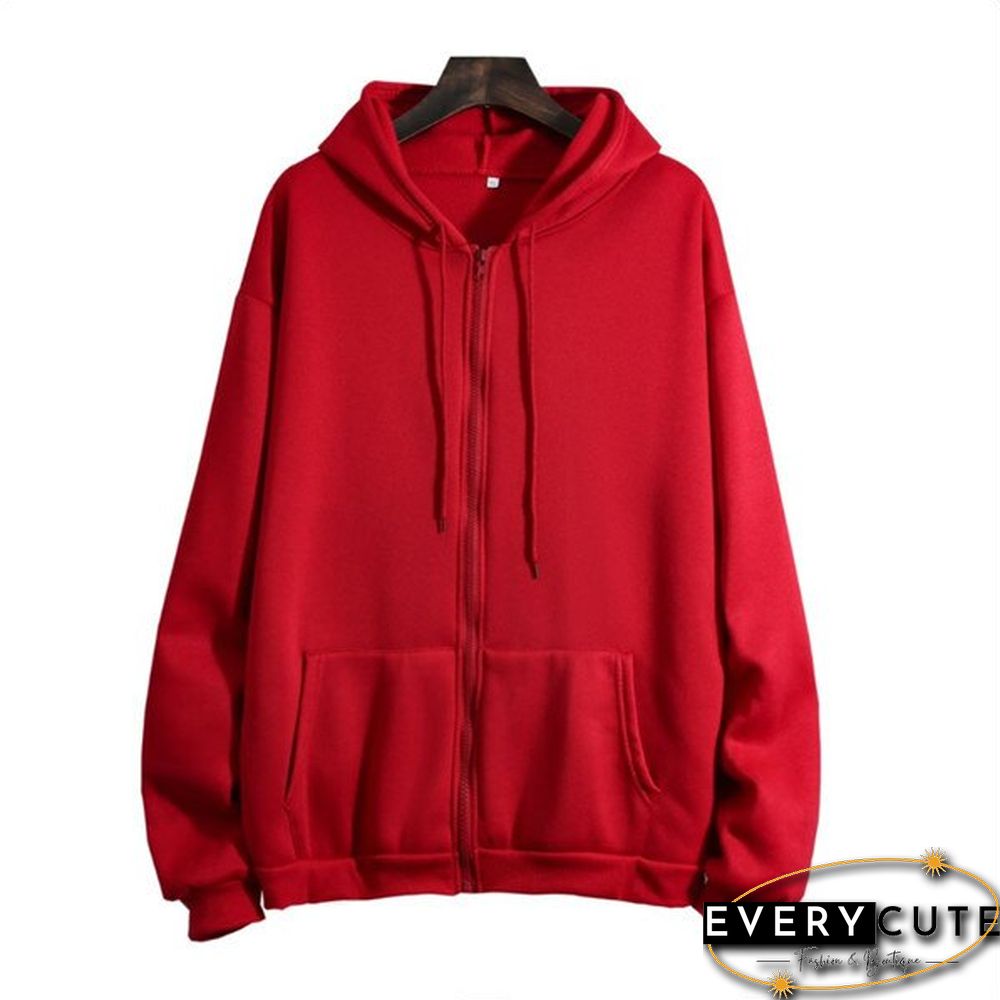 Loose Hooded Sweater Women's Autumn And Winter Large Size Zipper Cardigan Top Zip Up Hoodies Pullover