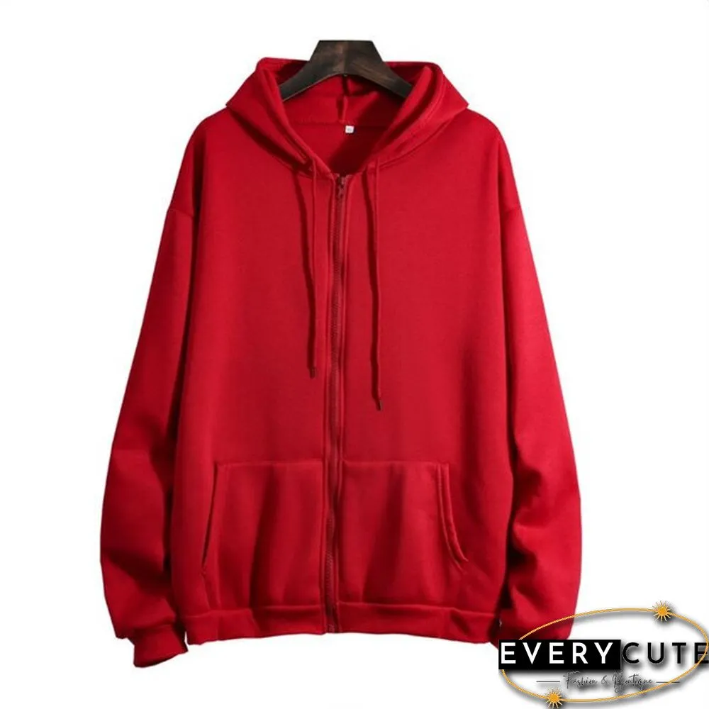 Loose Hooded Sweater Women's Autumn And Winter Large Size Zipper Cardigan Top Zip Up Hoodies Pullover