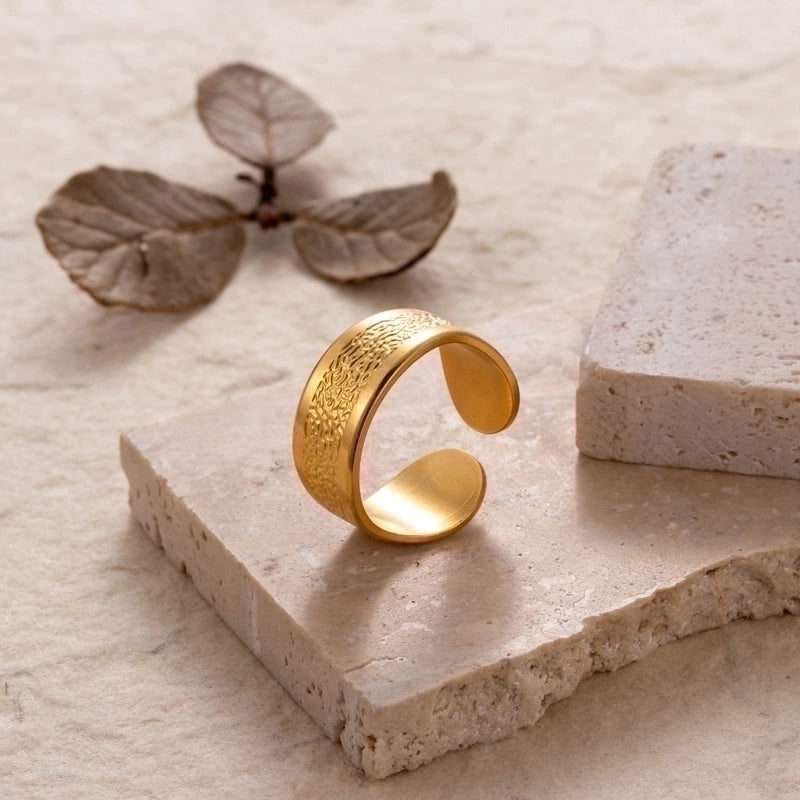 Retro Solid Color 304 Stainless Steel Plating Wide Band Ring Open Ring