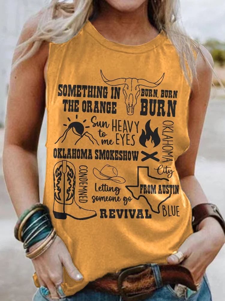 Comstylish Country Music Song Print Vintage Tank Top