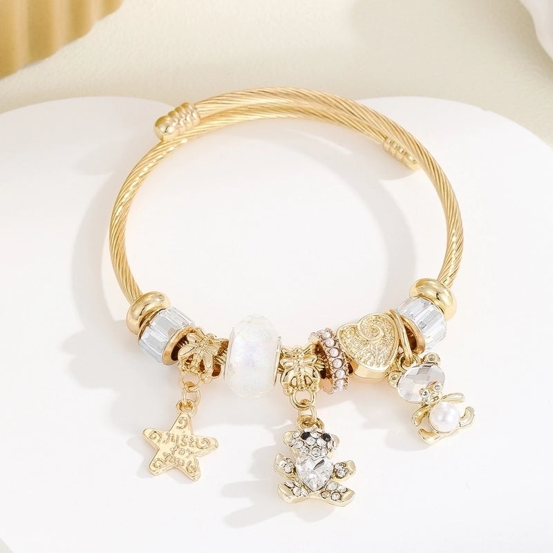 Casual Modern Style Classic Style Swan Bear 304 Stainless Steel Alloy Gold Plated Rhinestones Pearl Bangle In Bulk