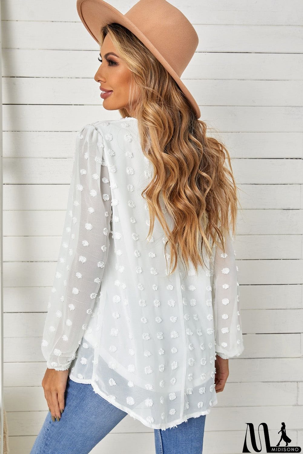 MidiSono - Swiss Dot Bubble Sleeve Blouse