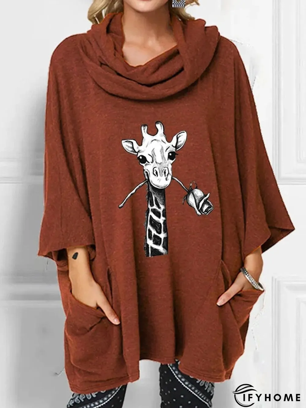 Animal Printed 3/4 Sleeve Casual Sweatshirt | IFYHOME