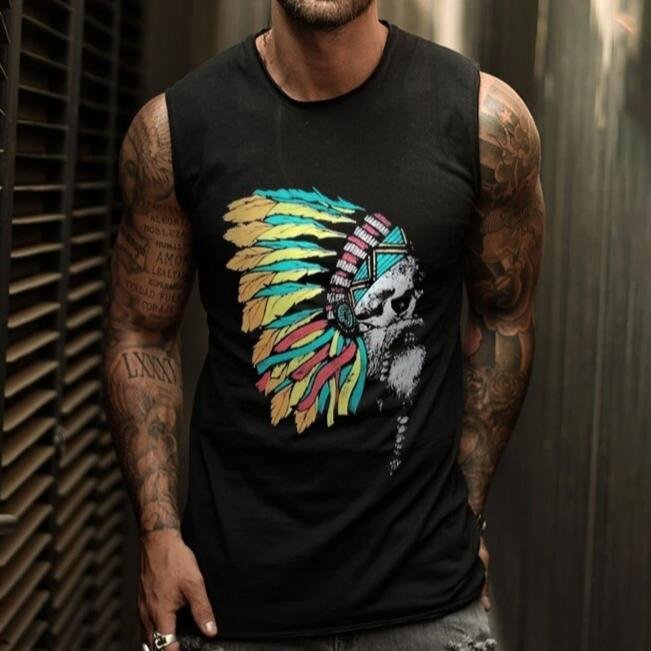 Men's skull and feather print vest
