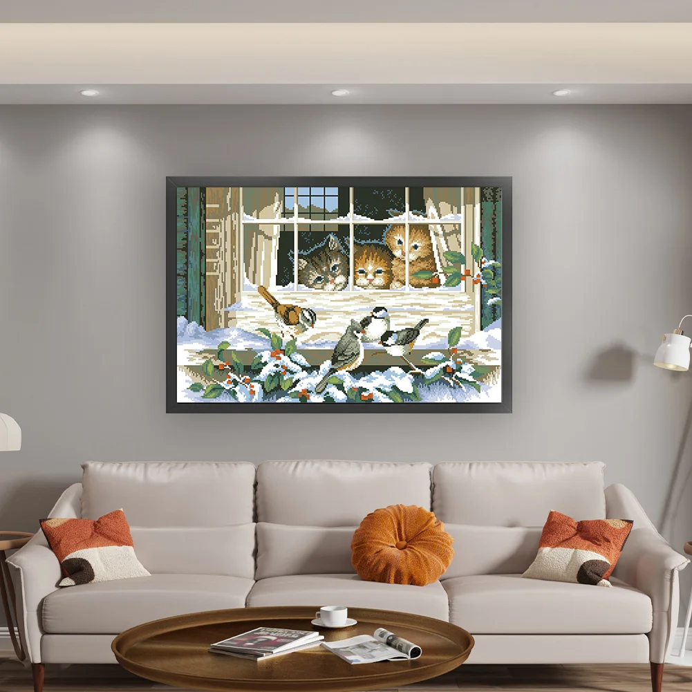 9CT Full Stamped Cross Stitch Bead Embroidery- Cat(Canvas|71*46CM)