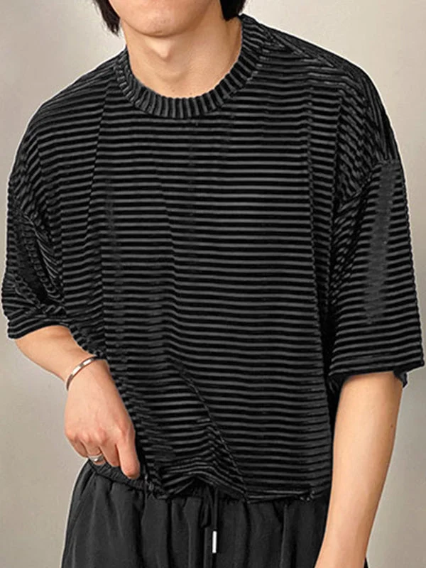 Aonga - Mens Pit Stripe Loose Short Sleeve T-ShirtJ