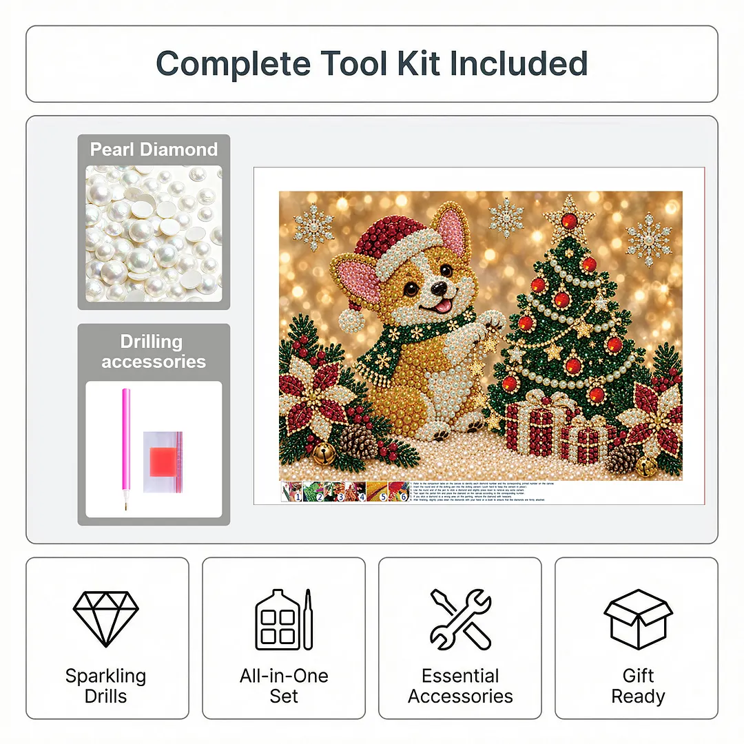 Pearl Painting Kit for Adults Christmas Corgi 15.75x11.81in