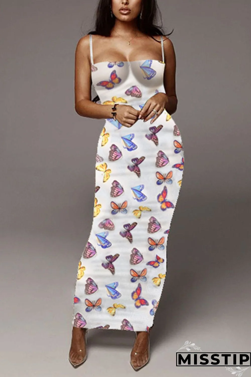 Butterfly Sexy Fashion Printed Sling Long Dress