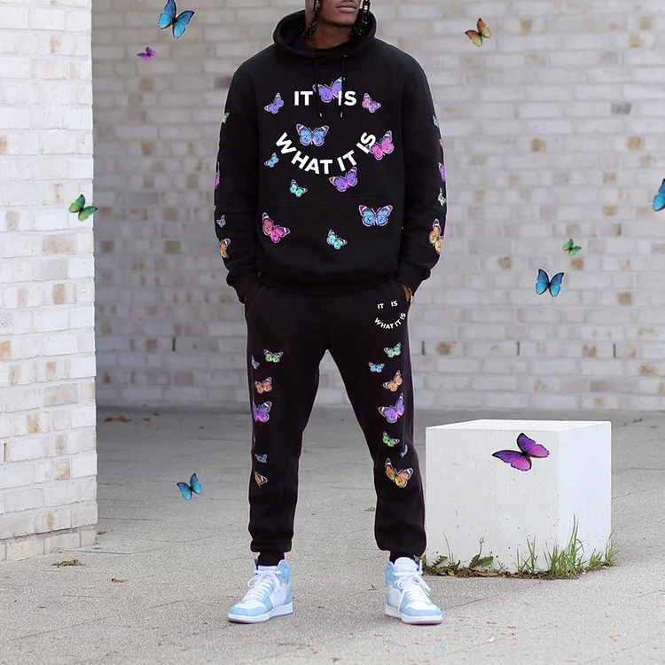 Broswear It Is What It Is Butterfly Smiley Print Tracksuit Co-Ord