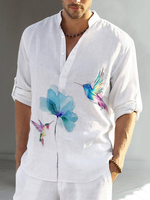 Floral Hummingbird art print men's casual shirt