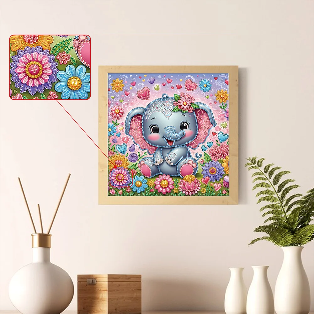 Diamond Painting - Partial Special Shaped Drill - Flower Cute Elephant(Canvas|30*30cm)