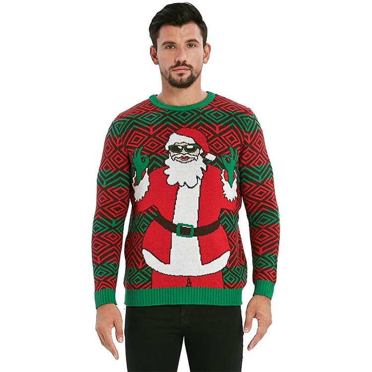 Loose Casual Santa Claus Ugly Christmas Sweater for Men-VESSFUL