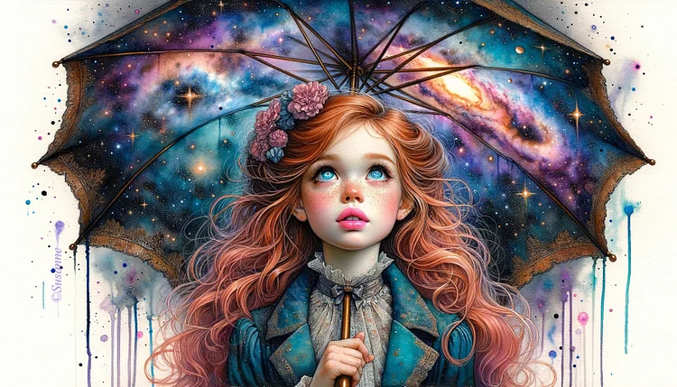 Fantasy Girl Under The Starry Sky Umbrella 70*40CM(Canvas)AB Round Drill Diamond Painting gbfke