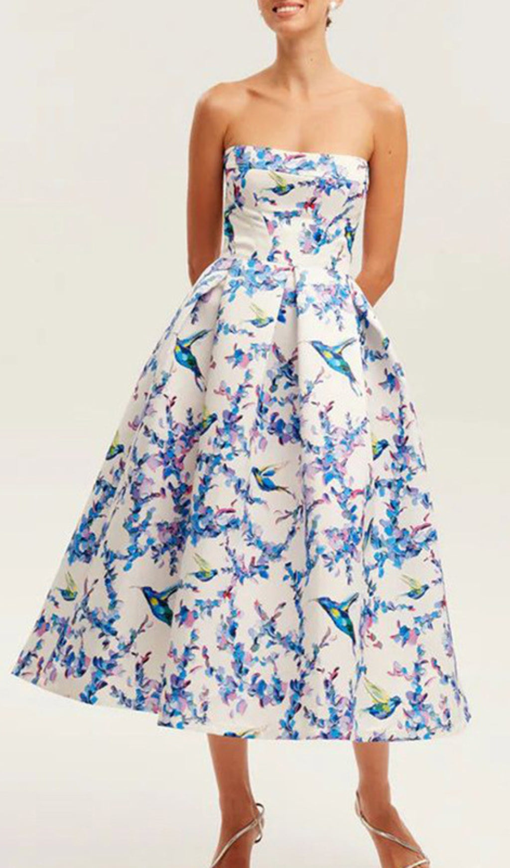 Bona Strapless Floral Corset A Line Midi Dress Flowering Girl