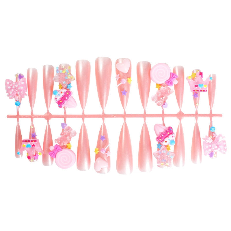Sweet Crown Candy Bow Knot ABS Press-on Nails 1 Set