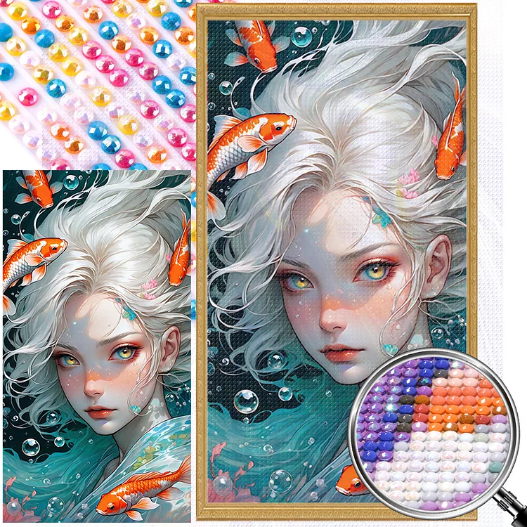White-Haired Girl And Goldfish Underwater 40*75CM (Canvas) AB Round Drill Diamond Painting gbfke