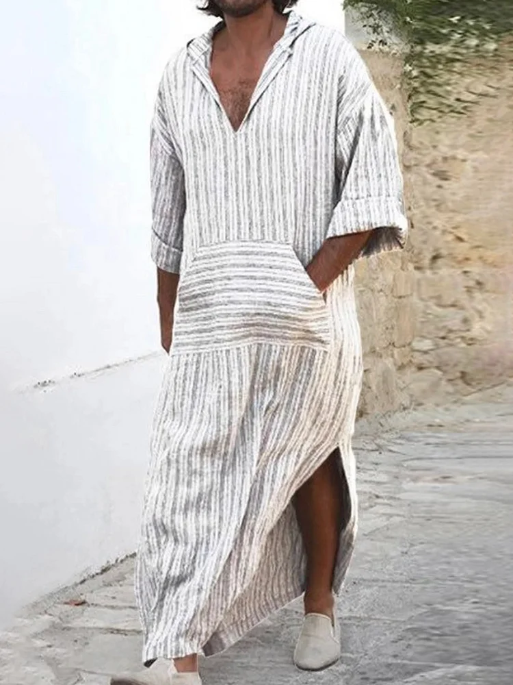 Men's fashion casual white striped tunic