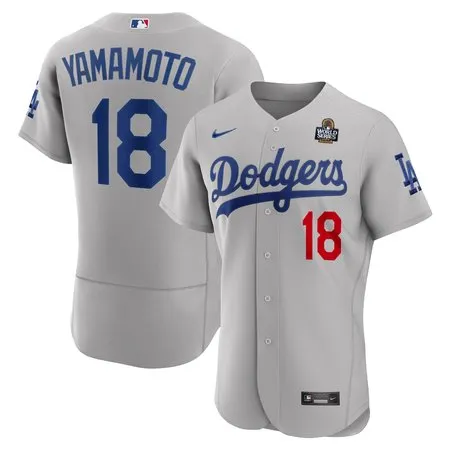 Men's Los Angeles Dodgers #18 Yoshinobu Yamamoto  Gray 2024 World Series Alternate Authentic Player Jersey